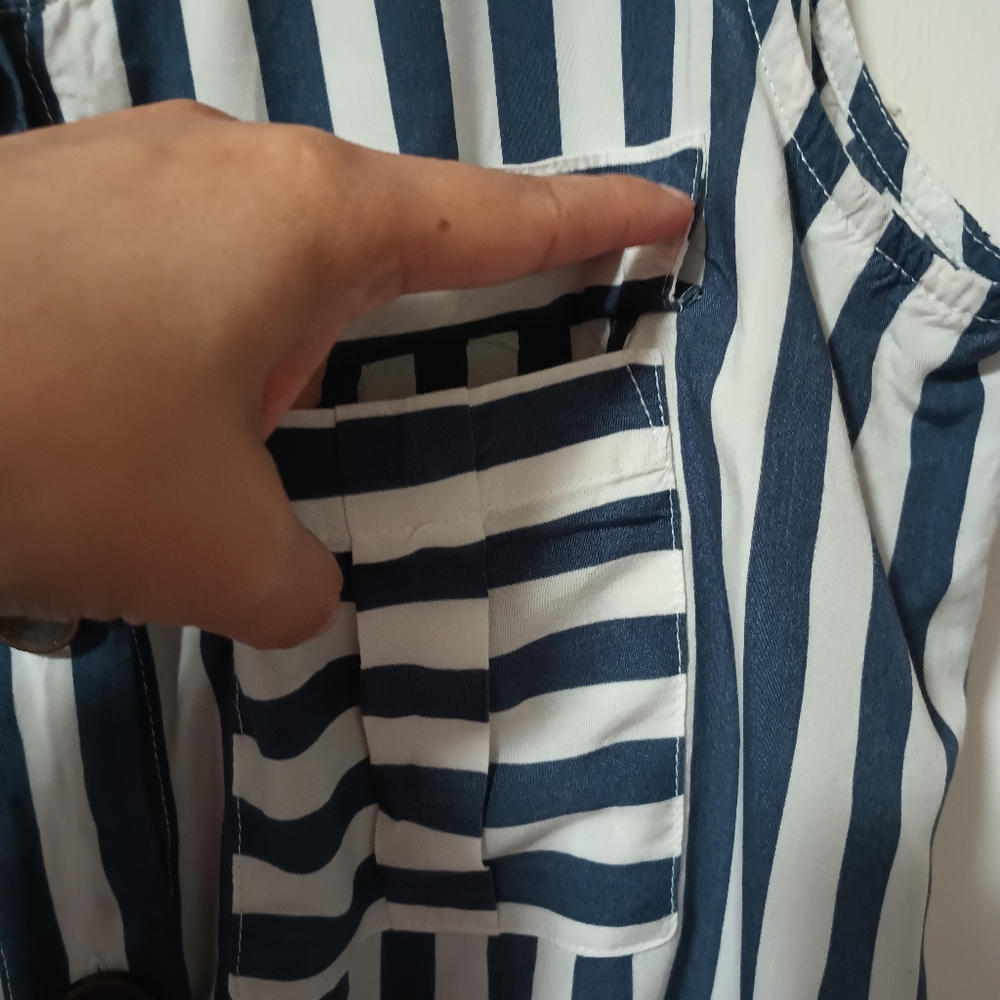 Ana Blue and White Striped Women's Top Small - Picture 5 of 9